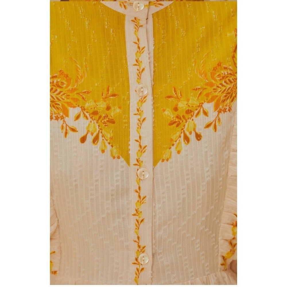Farm Rio Aura Floral Maxi Dress Yellow Cream Ruffle Button Front Boho NWT XL - Picture 6 of 16